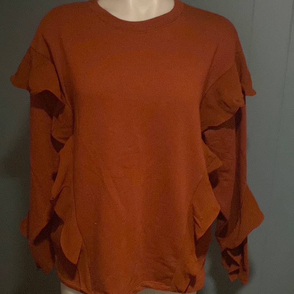 a new day Rust Ruffle Sweatshirt